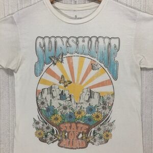 Goodie Two Sleeves Sunshine State of Mind Graphic T-Shirt White Small Retro Boho